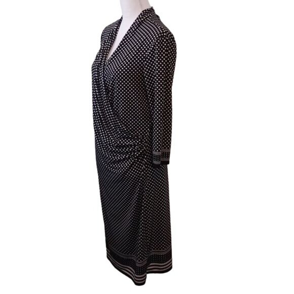 Max Studio Black & White Polka-Dot Surplice Ruched Waist Midi Dress Size L - Picture 4 of 16